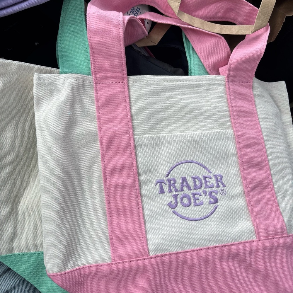 Trader Joe's Pink and Cream Tote Bag